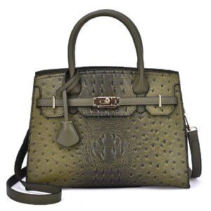 new OLIVE GREEN Mellow World VIRGINIA Faux Croc/Ostrich HandBag Satchel